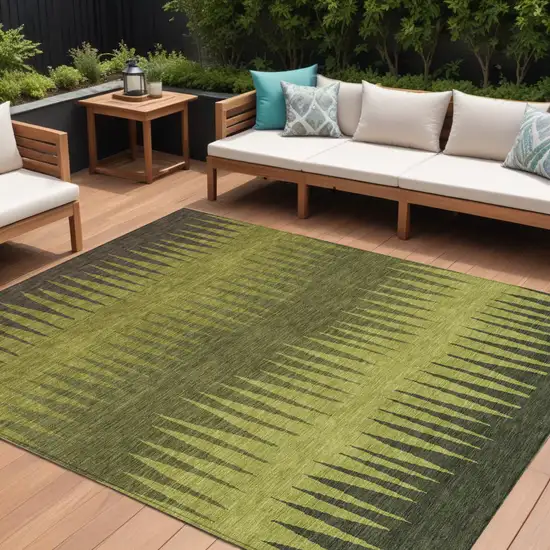 Olive Green Dark Green And Brown Striped Washable Indoor Outdoor Area Rug Photo 1