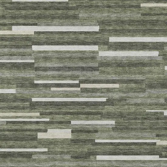 Olive Green Gray And Ivory Striped Washable Indoor Outdoor Area Rug Photo 7