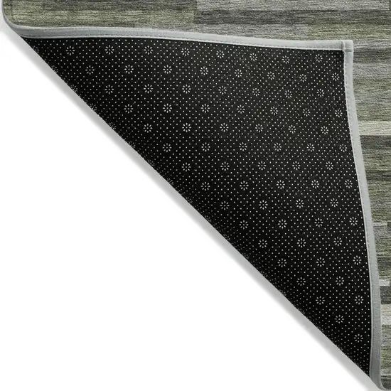 Olive Green Gray And Ivory Striped Washable Indoor Outdoor Area Rug Photo 4