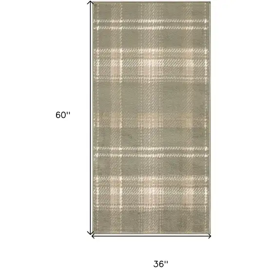 Olive Green and Ivory Plaid Area Rug Photo 3