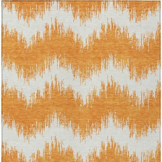 Orange And Ivory Chevron Washable Indoor Outdoor Area Rug Photo 6