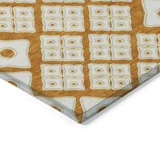 Orange And Ivory Geometric Washable Indoor Outdoor Area Rug Photo 5