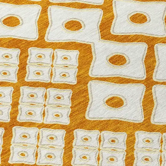 Orange And Ivory Geometric Washable Indoor Outdoor Area Rug Photo 7