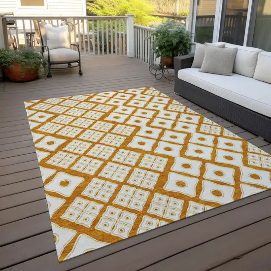 Orange And Ivory Geometric Washable Indoor Outdoor Area Rug Photo 9