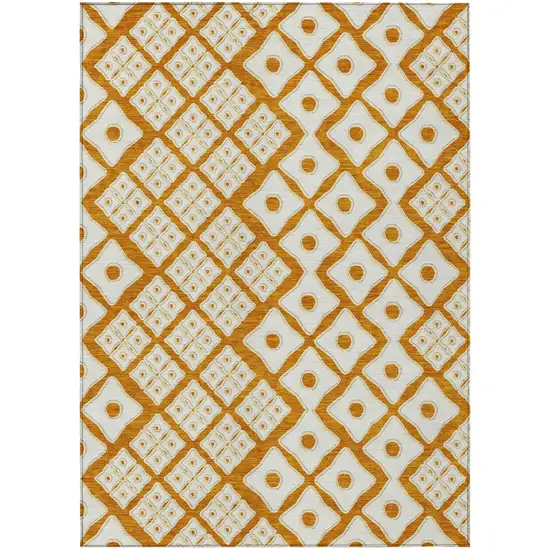 Orange And Ivory Geometric Washable Indoor Outdoor Area Rug Photo 2