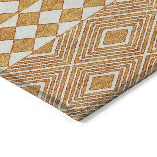 Orange And Ivory Geometric Washable Indoor Outdoor Area Rug Photo 5
