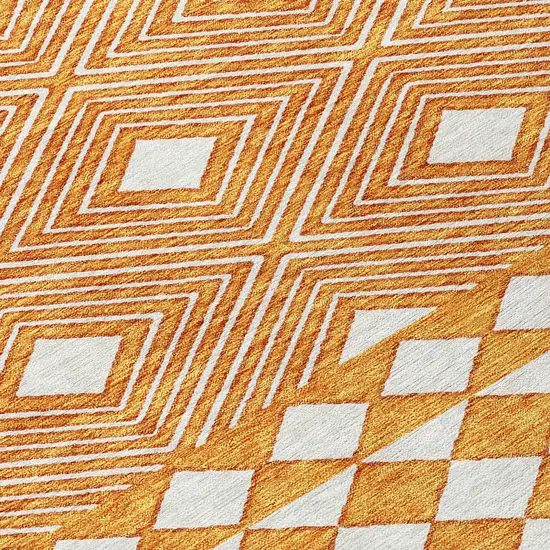 Orange And Ivory Geometric Washable Indoor Outdoor Area Rug Photo 7
