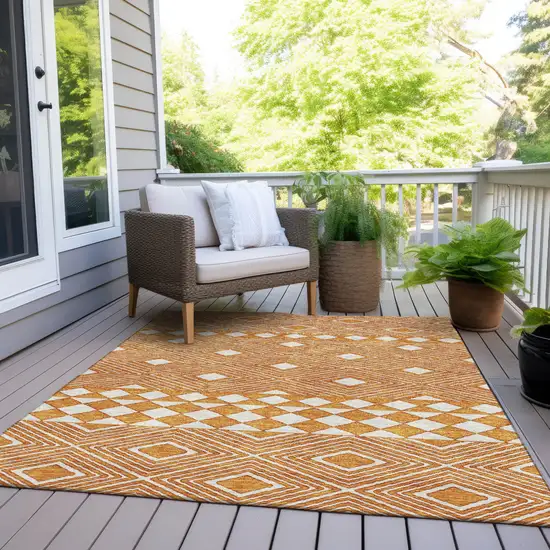 Orange And Ivory Geometric Washable Indoor Outdoor Area Rug Photo 9