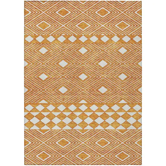 Orange And Ivory Geometric Washable Indoor Outdoor Area Rug Photo 2