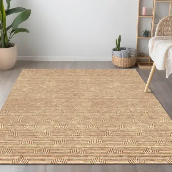 Orange And Ivory Geometric Washable Indoor Outdoor Area Rug Photo 9