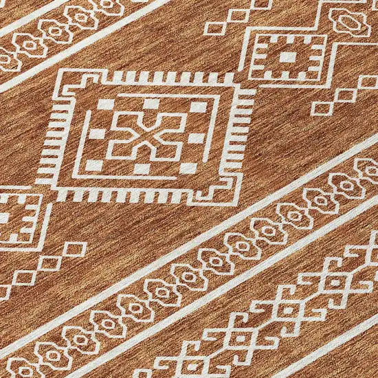 Orange And Ivory Southwestern Washable Indoor Outdoor Area Rug Photo 6