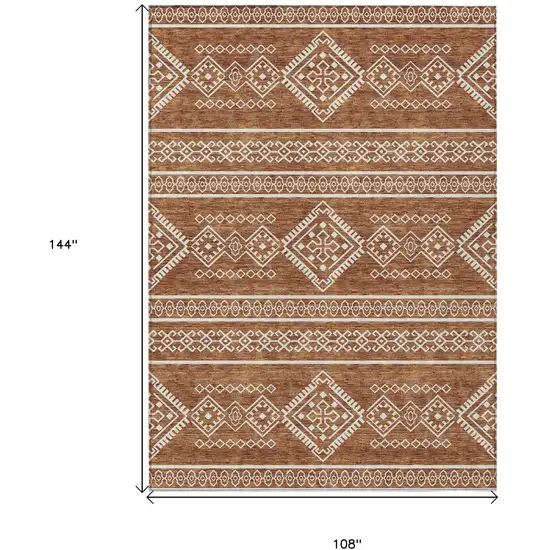 Orange And Ivory Southwestern Washable Indoor Outdoor Area Rug Photo 3
