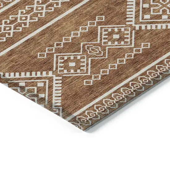 Orange And Ivory Southwestern Washable Indoor Outdoor Area Rug Photo 4