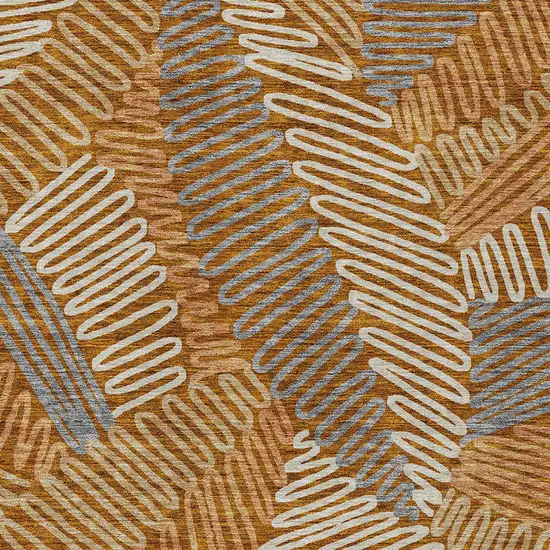 Orange Beige And Gray Floral Washable Indoor Outdoor Area Rug Photo 6