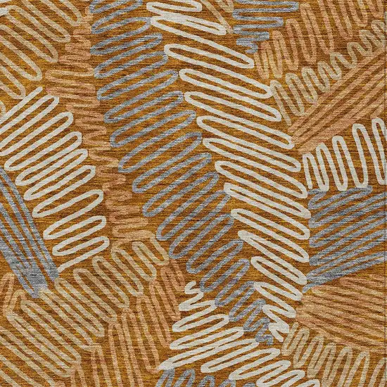 Orange Beige And Gray Floral Washable Indoor Outdoor Area Rug Photo 6