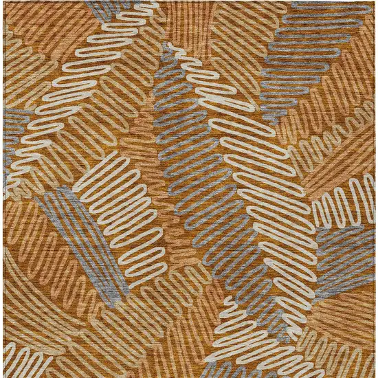 Orange Beige And Gray Floral Washable Indoor Outdoor Area Rug Photo 7