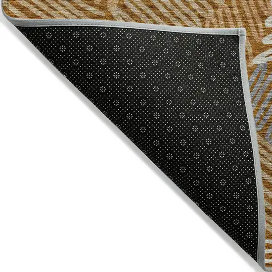 Orange Beige And Gray Floral Washable Indoor Outdoor Area Rug Photo 4