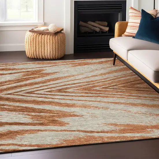 Orange Brown And Beige Abstract Washable Indoor Outdoor Area Rug Photo 8
