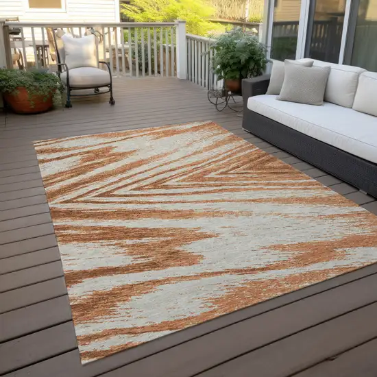 Orange Brown And Beige Abstract Washable Indoor Outdoor Area Rug Photo 9