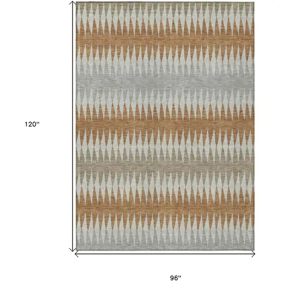 Orange Gray And Beige Striped Washable Indoor Outdoor Area Rug Photo 3