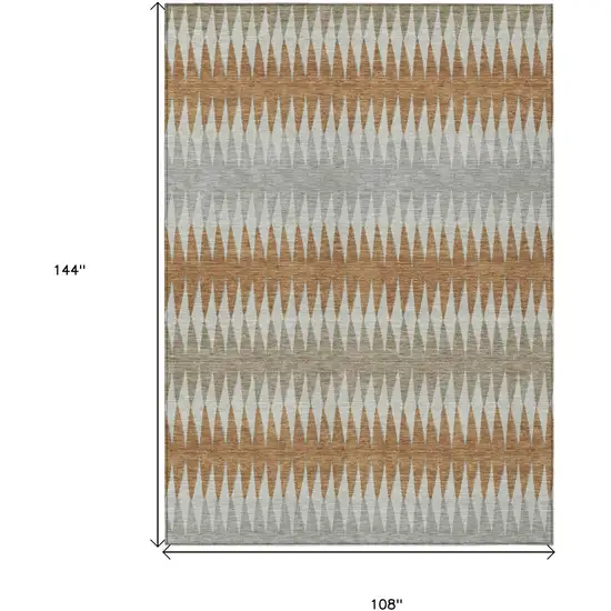 Orange Gray And Beige Striped Washable Indoor Outdoor Area Rug Photo 3