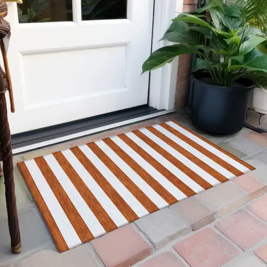 Orange Striped Washable Non Skid Indoor Outdoor Area Rug Photo 8