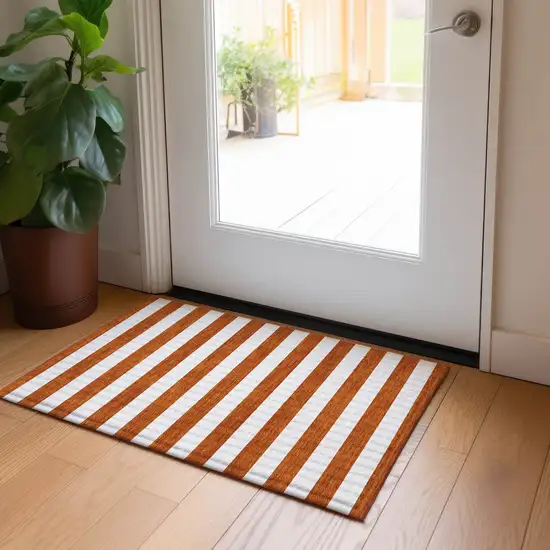 Orange Striped Washable Non Skid Indoor Outdoor Area Rug Photo 9