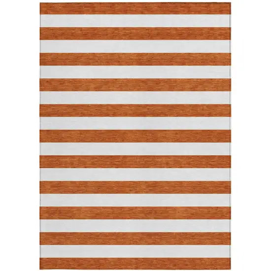 Orange Striped Washable Non Skid Indoor Outdoor Area Rug Photo 5