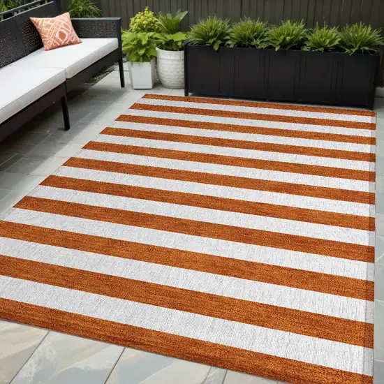 Orange Striped Washable Non Skid Indoor Outdoor Area Rug Photo 1