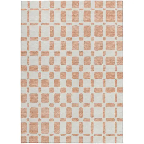 Peach And Beige Geometric Washable Indoor Outdoor Area Rug Photo 7