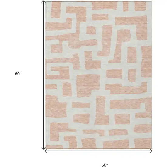 Peach And Gray Abstract Washable Indoor Outdoor Area Rug Photo 3