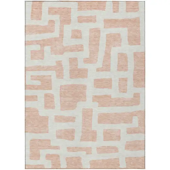 Peach And Gray Abstract Washable Indoor Outdoor Area Rug Photo 2