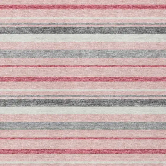 Pink And Gray Striped Washable Indoor Outdoor Area Rug Photo 7