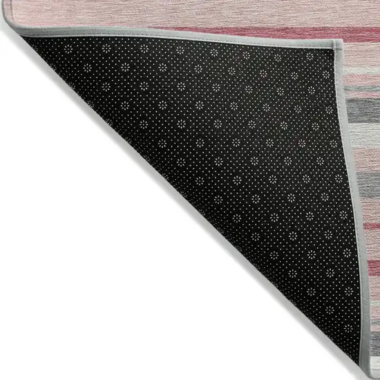 Pink And Gray Striped Washable Indoor Outdoor Area Rug Photo 4