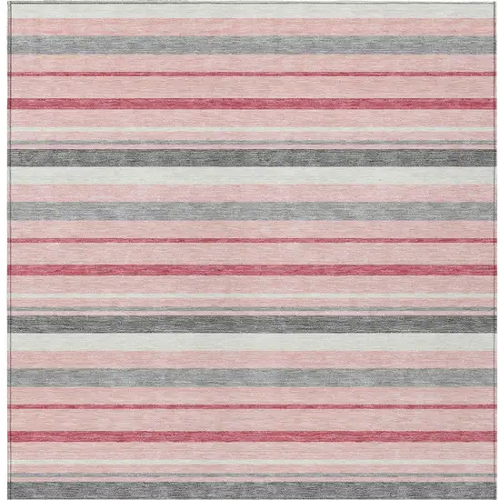 Pink And Gray Striped Washable Indoor Outdoor Area Rug Photo 7