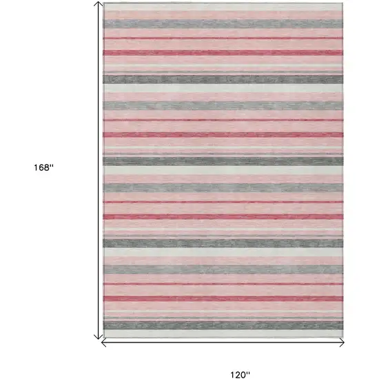 Pink And Gray Striped Washable Indoor Outdoor Area Rug Photo 3
