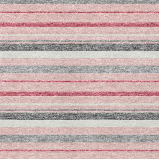 Pink And Gray Striped Washable Indoor Outdoor Area Rug Photo 7