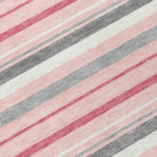 Pink And Gray Striped Washable Indoor Outdoor Area Rug Photo 6