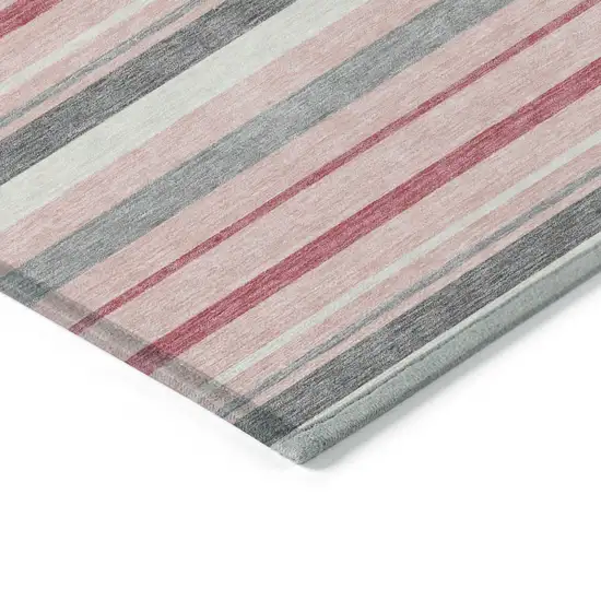 Pink And Gray Striped Washable Indoor Outdoor Area Rug Photo 5