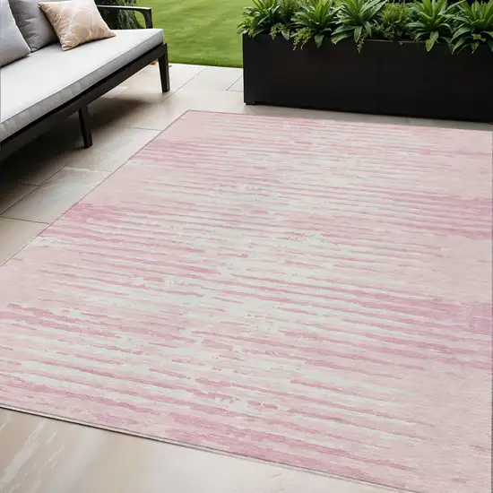 Pink And Gray Striped Washable Indoor Outdoor Area Rug Photo 1