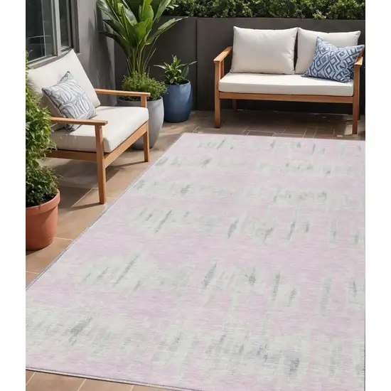 Pink And Gray Striped Washable Indoor Outdoor Area Rug Photo 1
