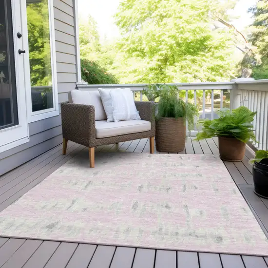 Pink And Gray Striped Washable Indoor Outdoor Area Rug Photo 8