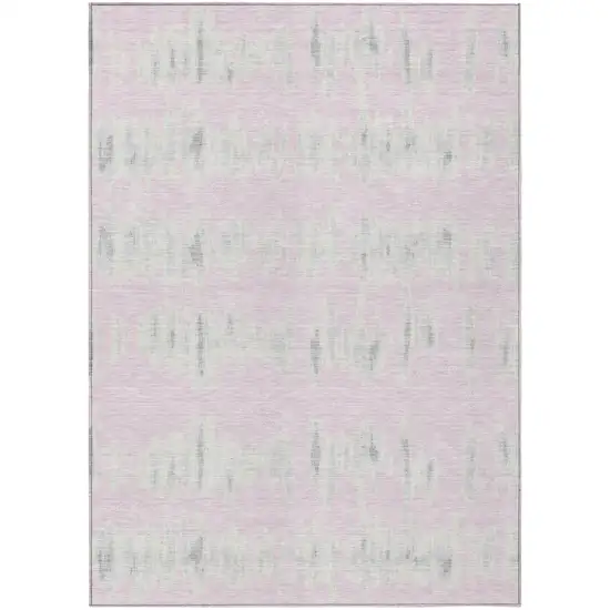 Pink And Gray Striped Washable Indoor Outdoor Area Rug Photo 2