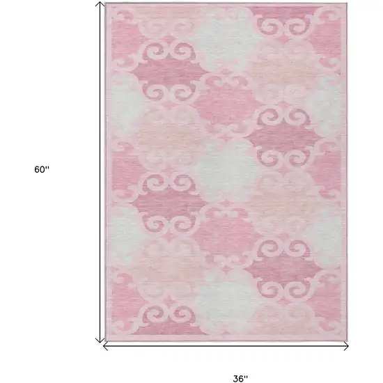 Pink And Gray Trellis Washable Indoor Outdoor Area Rug Photo 3