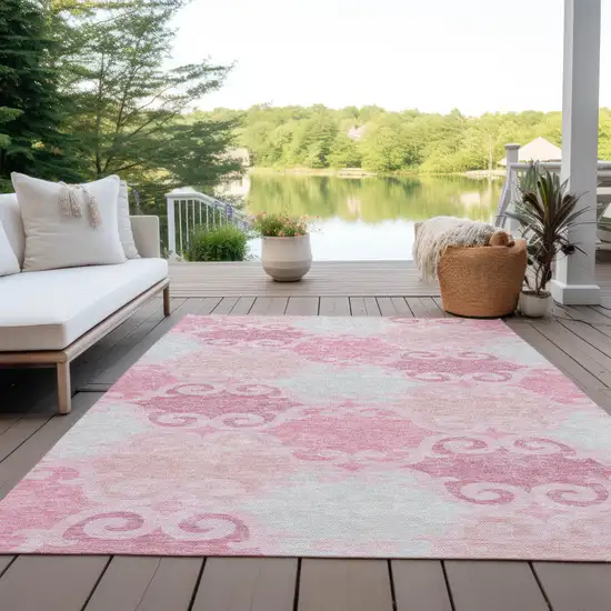 Pink And Gray Trellis Washable Indoor Outdoor Area Rug Photo 8