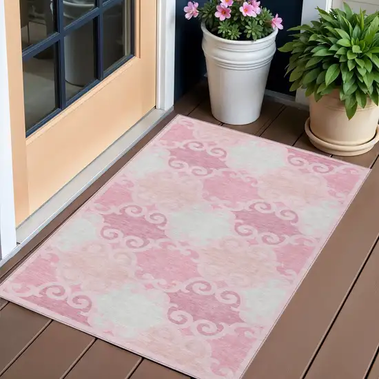 Pink And Gray Trellis Washable Indoor Outdoor Area Rug Photo 1