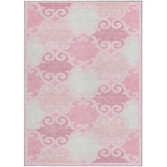 Pink And Gray Trellis Washable Indoor Outdoor Area Rug Photo 7
