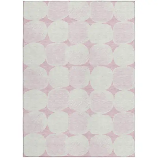 Pink And Ivory Abstract Washable Indoor Outdoor Area Rug Photo 8