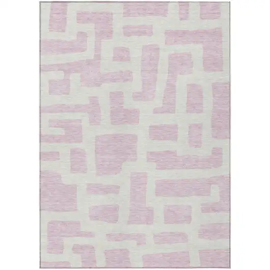 Pink And Ivory Abstract Washable Indoor Outdoor Area Rug Photo 2