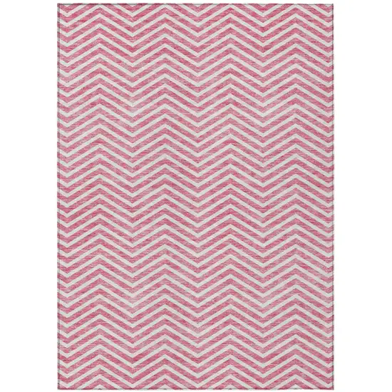 Pink And Ivory Chevron Washable Indoor Outdoor Area Rug Photo 2
